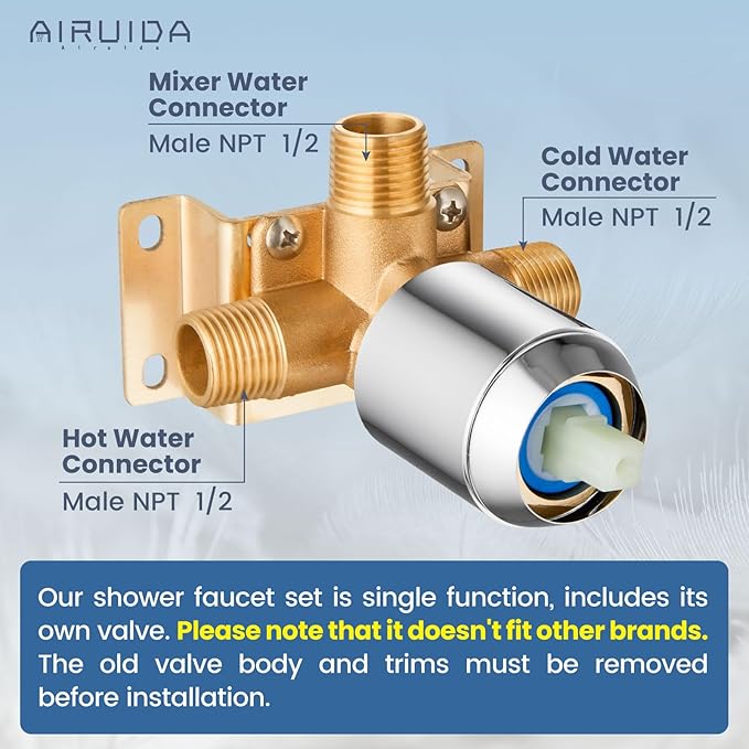 Airuida Shower Faucet Set Bathroom Rain Shower System SUS304 Stainless Steel Single Handle With Male Threads Rough-in Valve Shower Trim Kit 6 Inch Wall Mount Shower Head Chrome Polish