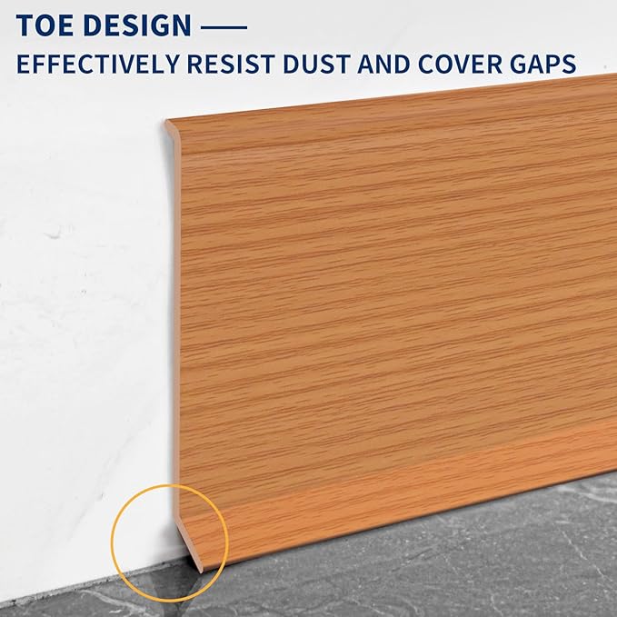 Flexible Baseboard Molding Trim 4 Inch Self-Adhesive Vinyl Wall Base Peel and Stick Cove Base Rubber Wall Baseboard Moulding Trim (60Ft, Yellow Oak)
