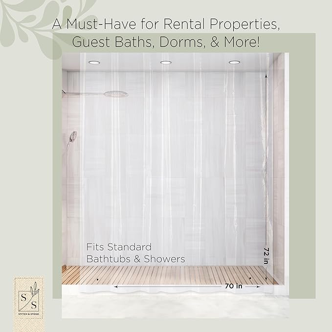 Stitch & Stone Shower Curtain Liner, Premium Extra Lightweight Durable Waterproof 3g PEVA for Bathroom with Weighted Magnets, Standard Size 70" x 72" Clear 1 Pack