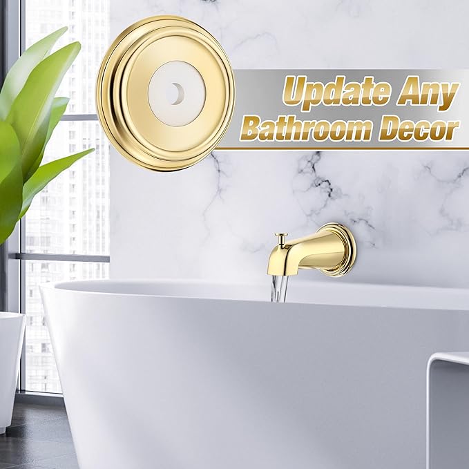 Dreyoo Metal Tub Spout Cover Ring, Bathtub Spout Trim Plate Ring with 1 Pcs Foam Gasket, 1-1/2 Inch ID and 3-5/8 Inch OD(Polished Brass)