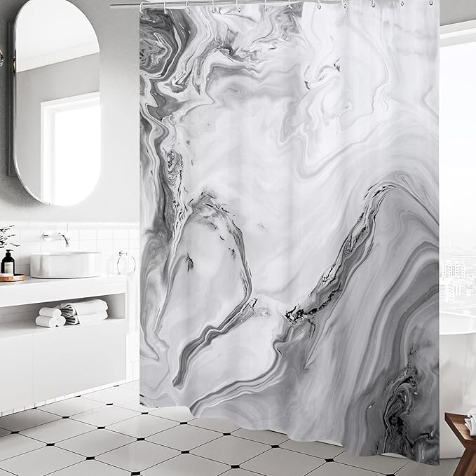 MitoVilla Grey Marble Shower Curtain, Abstract Ombre Fabric Shower Curtains for Modern Bathroom Decor, Luxury Cloth Watercolor Shower Curtain, 72x72