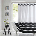 72x90 Inch Extra Long Shower Curtain, White and Black Ombre Striped Waterproof Fabric, Modern Hotel Spa Design with 12 Rustproof Grommets & Weighted Hem