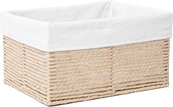 GYASVWU Hand-Woven Paper Rope Storage Baskets,Rectangular Wicker Baskets for Organizing,Decorative Woven Basket for Storage,Shelf Basket for Living Room,Storage Baskets for Pantry (Beige - Large)