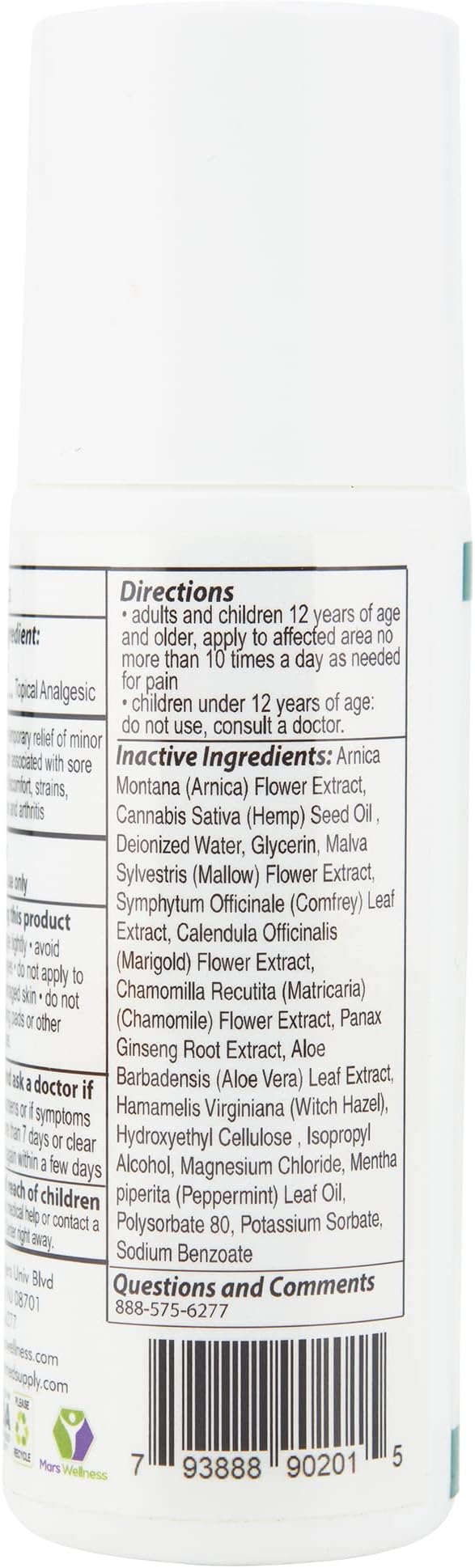 MARS WELLNESS MG+ Cooling Roll on Pain Relief (3 oz) – Fast Acting Arnica Roll on 5% Menthol Magnesium & Arnica – Penetrating Menthol Pain Relief Roll On Topical Pain Relief - 5 Pack