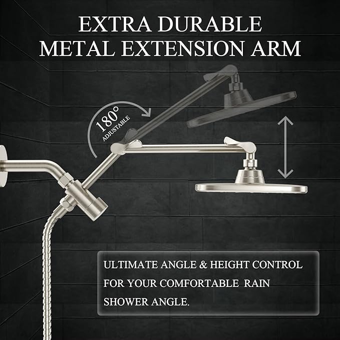 Veken 11.8" Rain Shower Head with Handheld, High Pressure Handheld Shower Heads with Multi Spray Modes,Rainfall Combo with 15" Metal Extension Arm,Detachable Dual Shower,Long 6 ft. Hose,Brushed Nickel