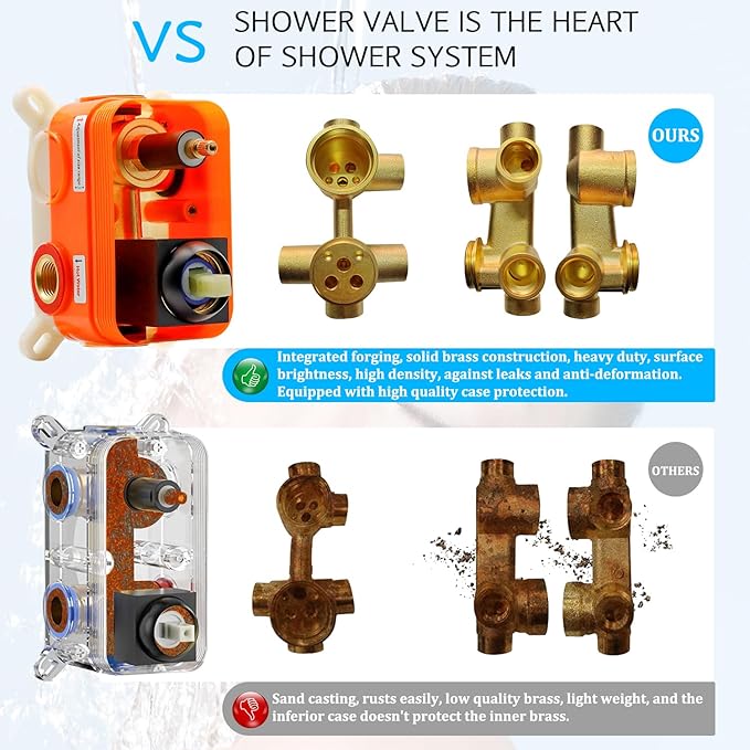 Enga Brushed Gold Rain Shower System with 4 Body Shower Jets 12inch Ceiling Mount Rainfall Shower Head & Handheld, Multi Shower Head System Rain Shower Faucets sets Combo with Rough-in Valve