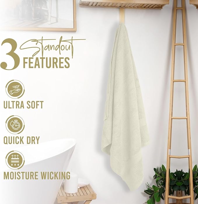 RIVERSIDE 100% Ring Spun Cotton Large Bath Towels Set of 4, 27 x 54 Inches – Quick Dry, Soft & Highly Absorbent Towels for Shower & Bathroom – Luxury 600 GSM Towels for Home, Spa, Gym, Cannoli Cream