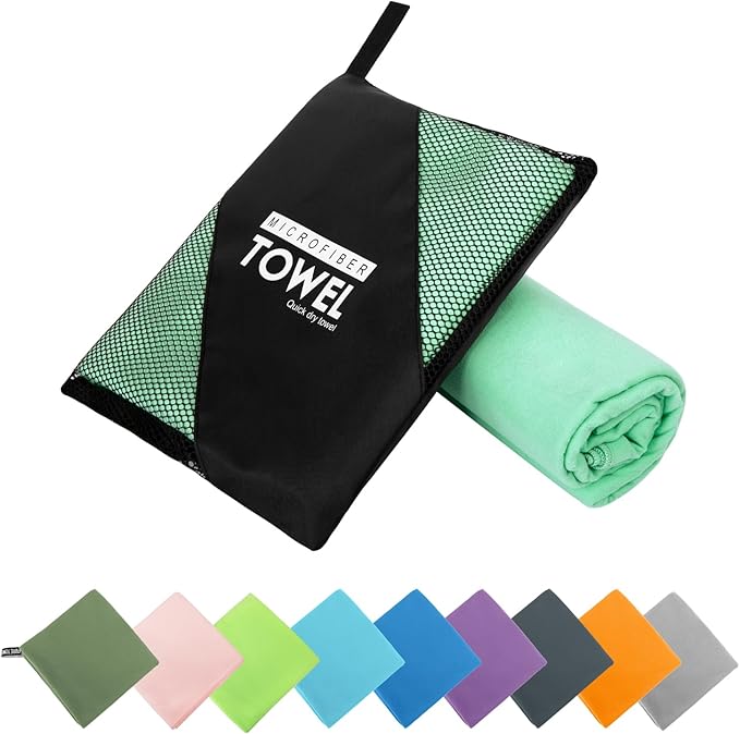 Microfiber Travel Towel, Soft Lightweight Quick Dry Towel, Super Absorbent Compact Travel & Sports & Beach Towels for Camping, Backpack, Gym, Swimming, Yoga, Hiking (L:24"×48" -MintColor)