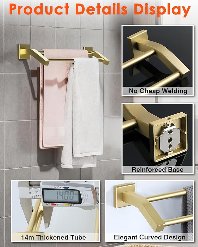 Alise Bath Double Towel Bars Towel Racks for Bathroom,Wall Mount Towel Holder Heavy Duty SUS304 Stainless Steel Towel Hanger Rail,Gold Finish 32-Inch