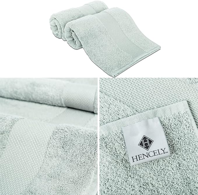 Hencely Luxury Hand Towel - Set of 2 (16x28 Inches) - Soft Turkish Cotton, Absorbent, Quick-Drying Face, Body, Kitchen, and Bathroom Towel (Hand Towels 2 Pack, Light Green)