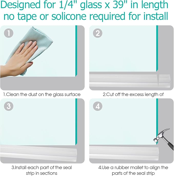 POZIA Clear Frameless Glass Shower Door Bottom Seal | Shower Door Sweep for Leak-Proof, Quick Installation to Create Reliable Water Barrier (2PACK-1/4in-23mm Gap)