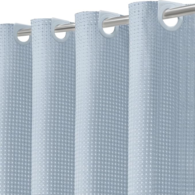 Inhousolu No Hook Waffle Weave Shower Curtain with Removable Snap in Fabric Liner Set for Bathroom, 230 GSM Heavy Duty Weighted Hem, Water Repellent Washable Bath Curtains, 72 x 84 Inch, Fog Blue