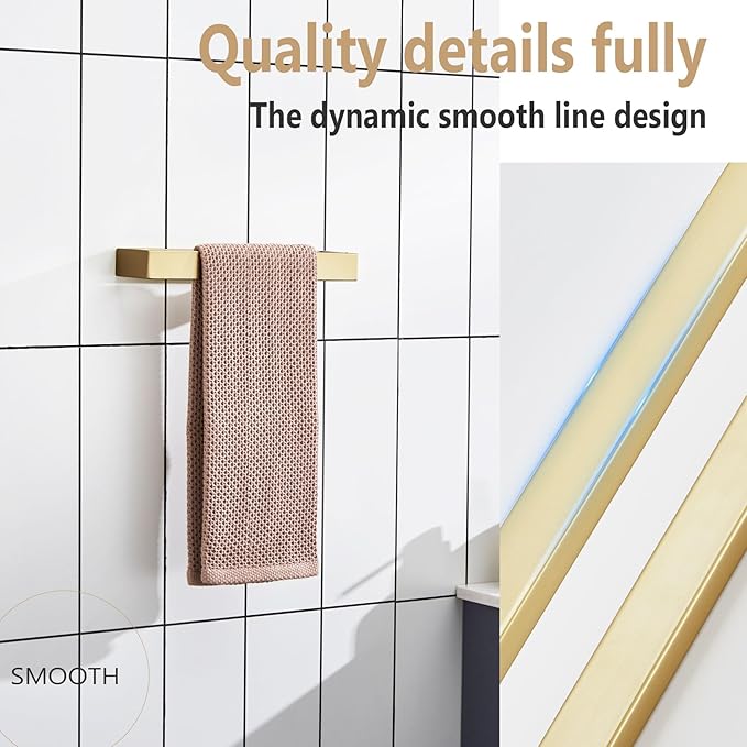 KOKOSIRI Towel Bar Brushed Gold Hand Towel Holder 12 Inch Kitchen Towel Hanger Rack Stainless Steel Bathroom Hardware Wall Mounted, 1 Pack B4008BG-L12