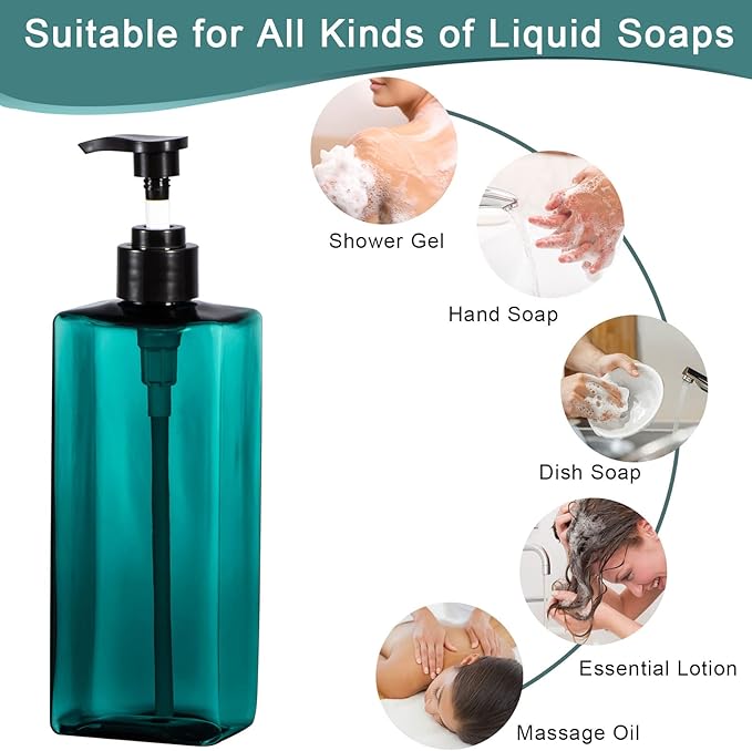 Shampoo and Conditioner Bottles Yebeauty 3pcs 17oz 500ML Shower Pump Bottles Lotion Soap Dispenser Liquid Container Plastic Soap Dispenser for Shampoo Kitchen,Bathroom Body Wash, Sea Green