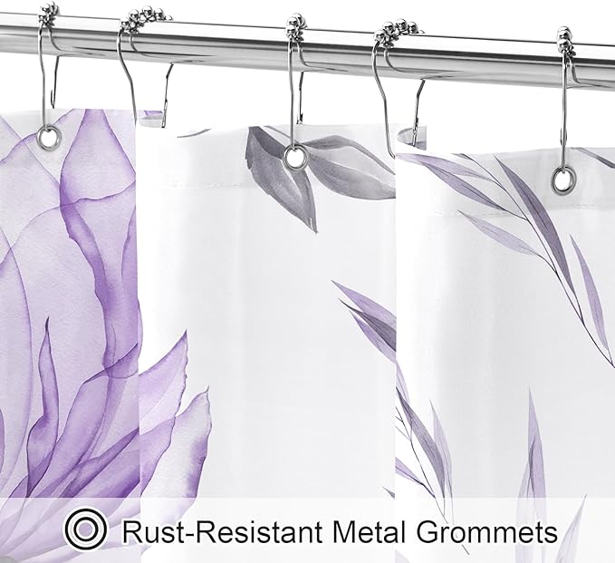 Small Stall Boho Watercolor Floral Shower Curtain 36 x 72, Purple and Grey Ink Painting Style Flower Shower Curtains for Chic Elegant Bathroom, Artistic Narrow Half Size Shower Curtain