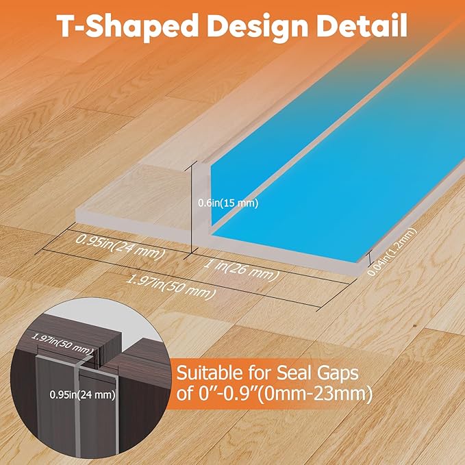 T-Shaped Silicone Door Weather Stripping for Side, 1.97 in x 20 Ft Door Draft Stopper Shower Seal Strip for Door Frame & Windows and Shower Sweep Gaps(Clear)