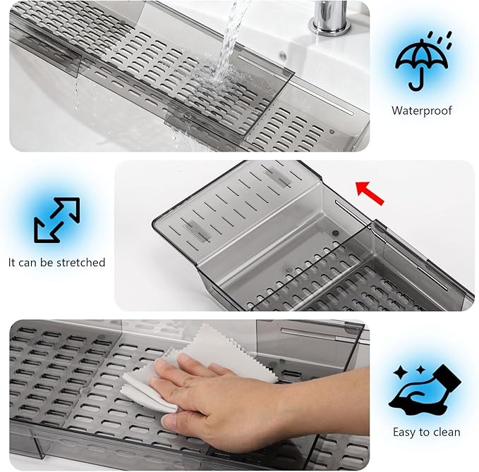 2 Pack Bathtub Tray Caddy - Expandable Bath Tray for Tub Bath Table Trays Storage Rack with Book and Wine Glass Holder, Bathroom Accessories for Spa, Gray