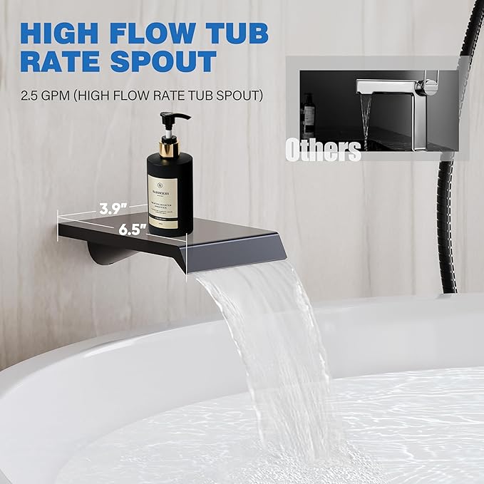 Shower System with Tub Spout, All Metal Tub Shower Faucet Set with 12'' Rain shower heads and handheld spray combo,Wall Mounted Tub Shower Systems with Valve and Trim Kit, Matte Black