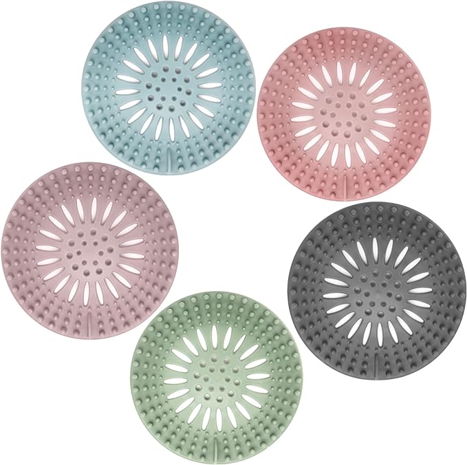 Gotega Bathroom Sink Drain Strainers, Hair Catcher Shower Drain Covers Protector, Flexible TPR Material, Multiple Colors for Bathroom Tub Shower and Sink Hair Trap Garbage Disposal Parts, 5 Pack
