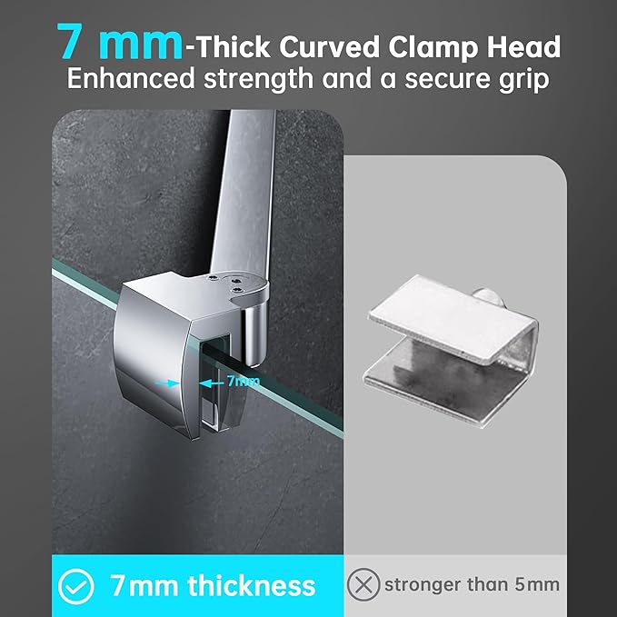 Frameless Shower Door Support Bar, Stainless Steel Wall-to-Glass Support Arm to Fixed Shower Glass Panel, for 1/4"-3/8" (6-10 mm) Door, 180° Pivot & Stow-Flat Mode (Chrome, 15.8-inch(400mm))