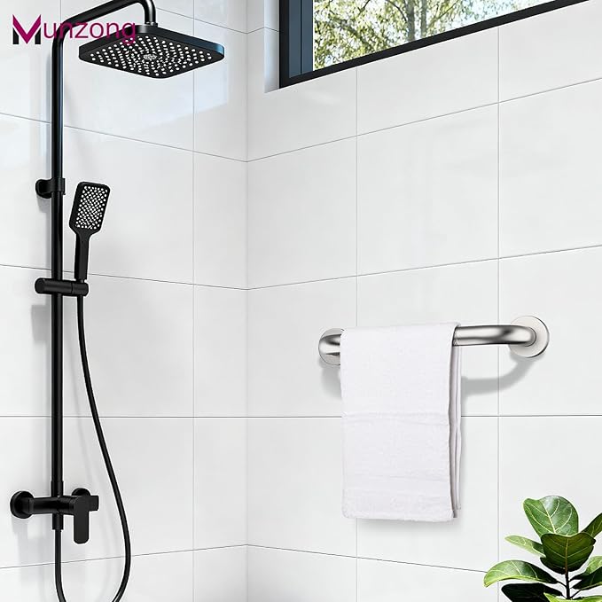 12 Inch Anti Slip Shower Safety Bars,Munzong 2 Pack Bathroom Grab Bars for Bathtubs and Showers,Brushed Nickel Knurled Handicap Balance Bar,Safety Hand Rail Support Elderly Senior Bath Handle