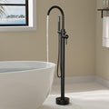Freestanding Bathtub Faucet, Floor Mount Bathtub Faucet with 2 Water Outlet Modes, Swivel Gooseneck Spout with Hand Shower, Brass Single Handle Tub filler, Max Flow Rate 7.4 GPM, Matte Black