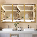 APRILSOUL 60X32 Inch Gold Bathroom Medicine Cabinet with Mirror, Recessed or Surface Lighted Medicine Cabinet with 3 Colors Temperature, Dimmable Light