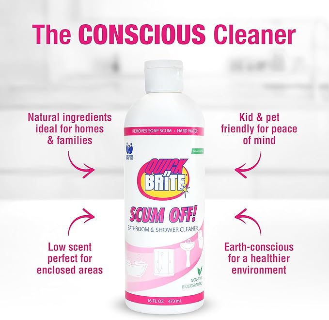 Quick 'n Brite Scum Off Shower Cleaner - No Scrub, No Harsh Chemical Daily Shower Cleaner, Multi-Surface All-Purpose Cleaner 64 Oz (Packaging May Vary)