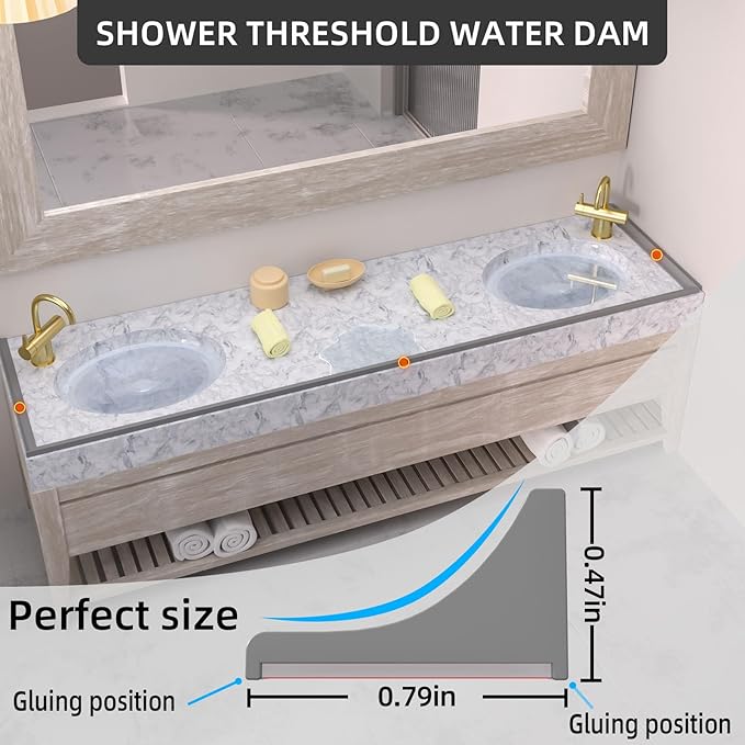 98Inch Collapsible Shower Threshold Water Dam Barrier, Self Adhesive Silicone Waterproof Shower Barrier Water Strip Dam for The Gap Between the Shower Kitchen Countertop Sink and Cooktop