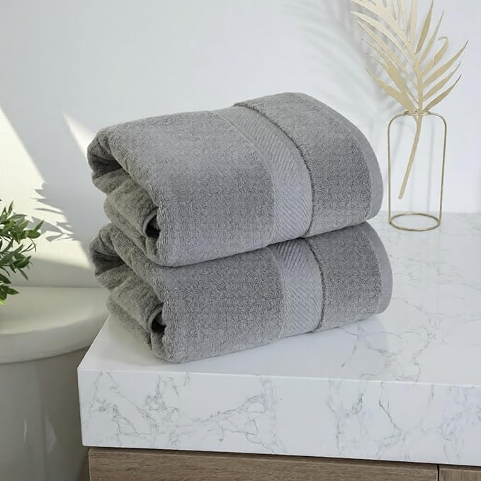 Cloudura Luxury Bath Towels-100% Cotton | Quick Dry | Lightweight | Thick,I Good for Spa,Gym & Hotel Quality,(27'x54')-Soft & Absorbent (Grey, Set of 2)