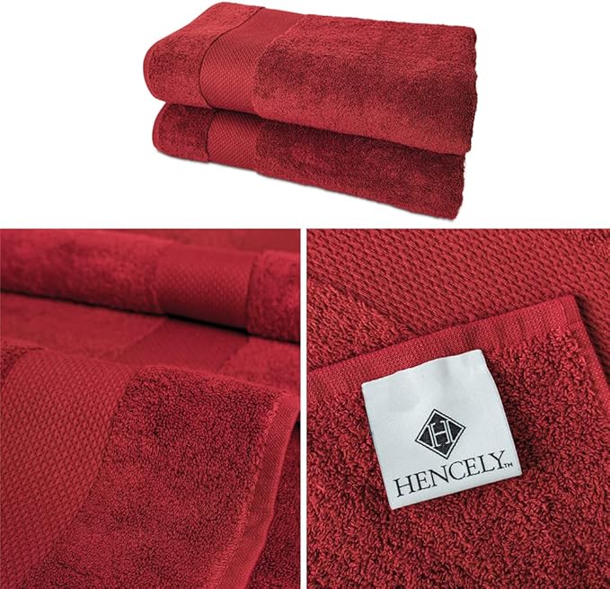 Hencely Bath Sheet Set of 2 - (35x64 Inches) - Luxury Extra Large Oversized Towels, 100% Cotton - Quick Dry, Highly Absorbent, Super Soft - Ideal for Spa, Hotel, Bathroom - (Bath Sheets 2 Pack, Red)