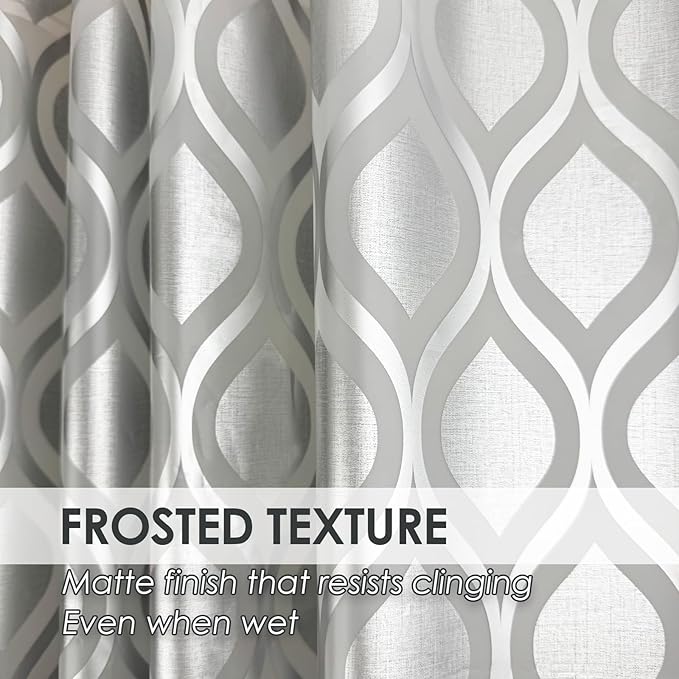 Plastic Shower Curtain Liner, Silver Striped Pattern, Waterproof Printed PEVA Shower Curtain with Design, Rustproof Grommets, Standard Size 70x72 Bathtub Curtain for Bathroom (Pack of 1)