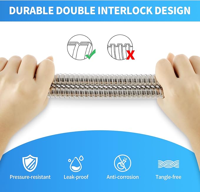 59" Metal Shower Hose Replacement Handheld Kink Free Stainless Steel Shower Head Wand Hose Extension Extra Long with Brass Insert and Nut, Durable & Flexible for Pet Bathing Cleaning