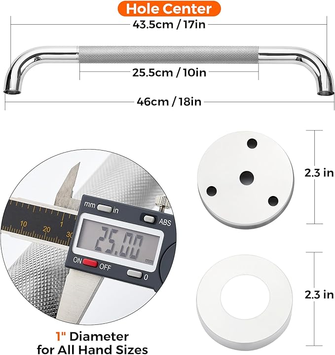 Grab Bars for Shower, 2 Pack 18-Inch Anti Slip Shower Handles for Elderly, Safety Shower Grab Bar, Stainless Steel Handicap Grab Bars for Bathroom (Polished Nickel 1" Diameter)