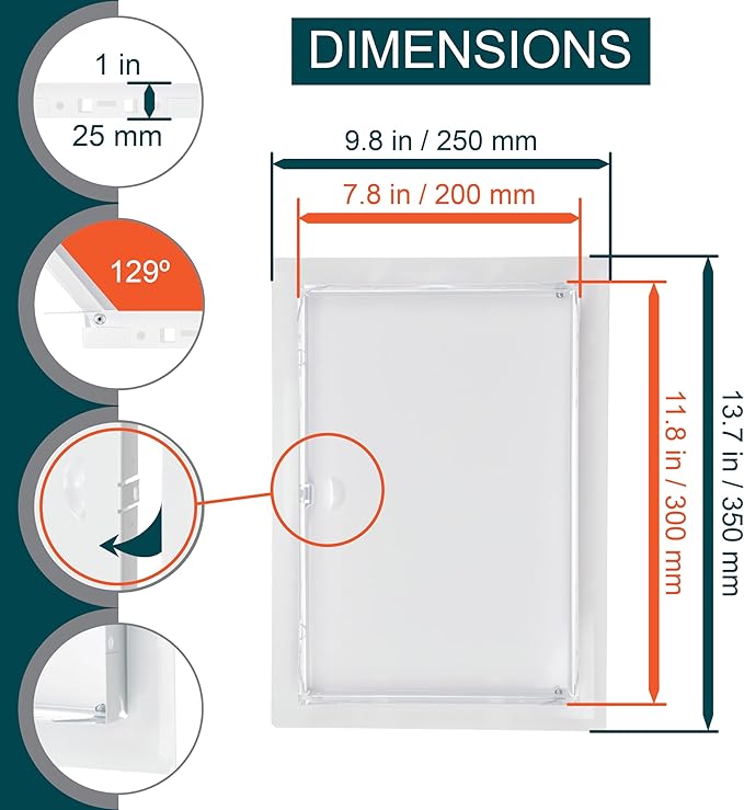 8" x 12" White Metal Access Panel. Service Shaft Door Panel. Plumbing, Electricity, Heating, Alarm Wall Access Panel for Drywall. Bathroom Services Access Hole Cover.