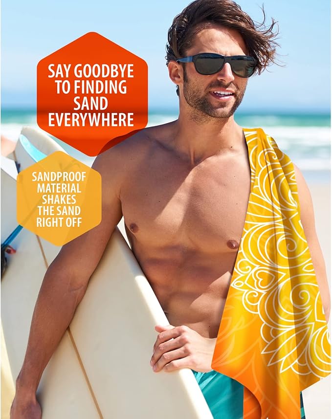 VENTURE 4TH Microfiber Beach Towel: Quick-Dry, Compact, Sand-Free, Absorbent, Sandproof and Lightweight - Perfect for Camping, Beach, and Roadtrips (Orange Mandala Design | 35x78 inches)