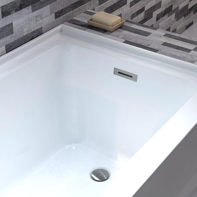 WOODBRIDGE 54" Acrylic Rectangular Alcove Soaking Bathtub in White with Right Drain, Brushed Nickel Pop-Up Drain Included BA5430R