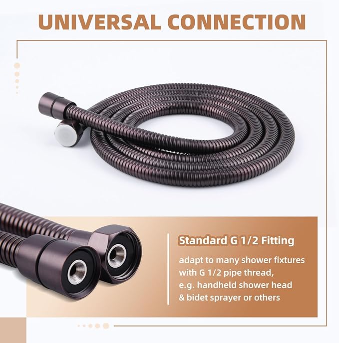 Angle Simple Handheld Shower Hose Replacement G 1/2 Thread Type, Stainless Steel Flexible Shower Head Hose Extra Long, 79 Inches, Oil Rubbed Bronze