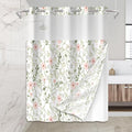 No Hook Shower Curtain Set with Snap in Fabric Liner for Bathroom,with See Through Top Window,Double Shower Curtain with Detachable Liner Replacement,Machine Washable,Green Floral,71"x 74"