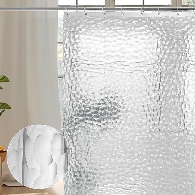 WELTRXE Extra Long Shower Curtain Liner, 72x78 Inch 3D Clear Bubble Heavy Duty Waterproof Shower Curtain Liner with Magnets Thick Plastic Shower Curtains Weighted Bathroom Shower Liner, 12 Hooks