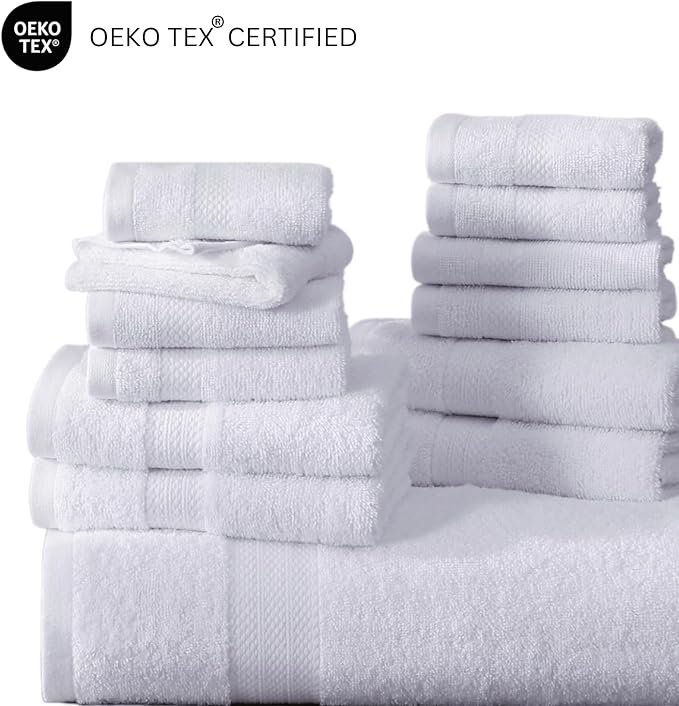 LANE LINEN 100% Cotton Luxury White Bath Towels - 18 Pieces, Ring-Spun Technology - 4 Bath, 8 Washcloths, 6 Soft Hand Towels, Machine Washable, Remains Soft & Absorbent Even After Multiple Washes