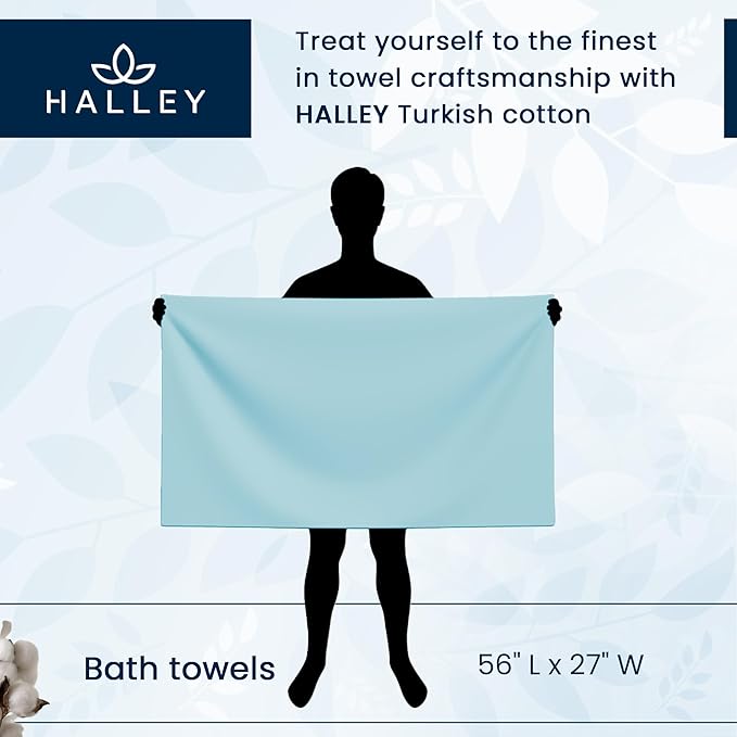 HALLEY Turkish Cotton Towels (Pack of 2) Bath Towels Super Soft Highly Absorbent 100% Cotton Towels for Bathroom and Kitchen for Mother’s Day (Powder Blue)