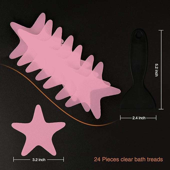 Anti Slip Shower Stickers Safety Bathtub Strips Adhesive Decals with Premium Scraper (Pink)