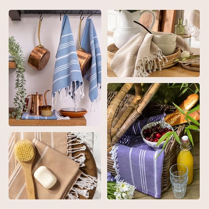 WETCAT Turkish Hand Towels with Hanging Loop, Set of 2 (20" x 30") 100% Turkish Cotton, Pre-Washed, Quick Drying, for Kitchen or Bathroom - Lilac