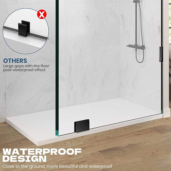 Bathroom Shower Door, 24" W ×78" H Fixed Shower Glass Panel with Clamps, 3/8" (10mm) Glass Shower Doors, Clear Tempered Frameless Shower Panel in Matte Black