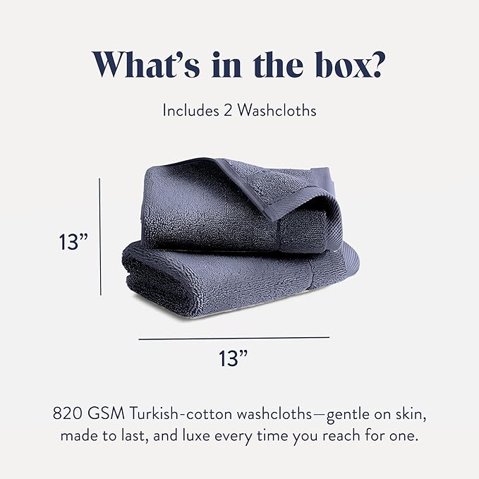 Brooklinen Super-Plush Turkish Cotton Washcloths - Set of 2 - Cotton, 820 GSM, Highly Absorbent, Machine Washable, Perfect for Home & Bathroom (13" x 13", Graphite Grey)