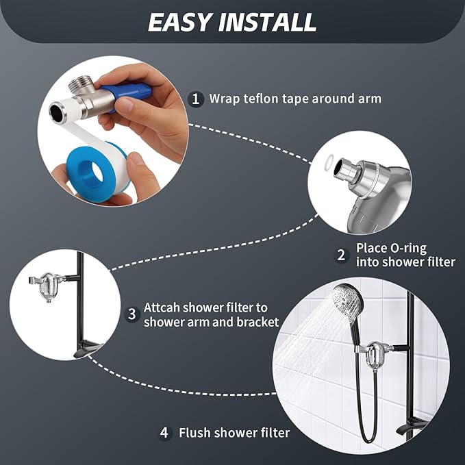 Hard Water Shower Head Filter - 25-Stage Aluminum, Easy Install, Removes Chlorine/Metals for Healthier Skin & Hair