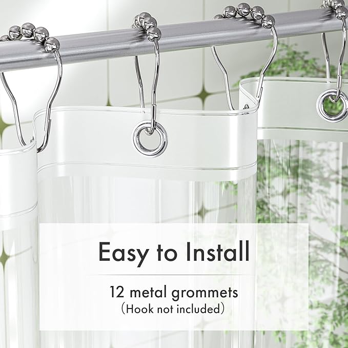 Amazer Long Shower Curtain Liner with Magnets, 72 x 78 Plastic Clear Shower Liner PEVA Waterproof Medium Weight Inside Shower Curtains Liner for Bathroom with Rustproof Grommets