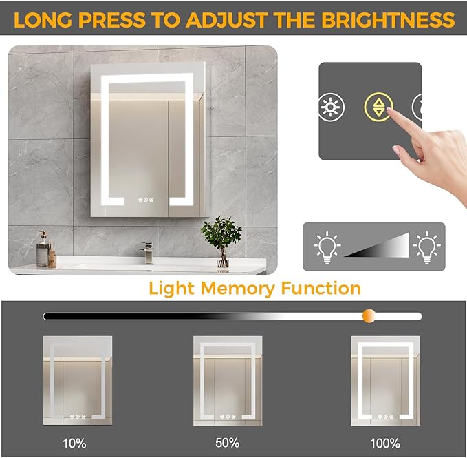 New LED Bathroom Mirror 16 * 24 Stepless Dimmable Wall Mirrors with Anti-Fog, Shatter-Proof, Memory, 3 Colors, Memory Function, Water Proof, Decor Vanity Mirror