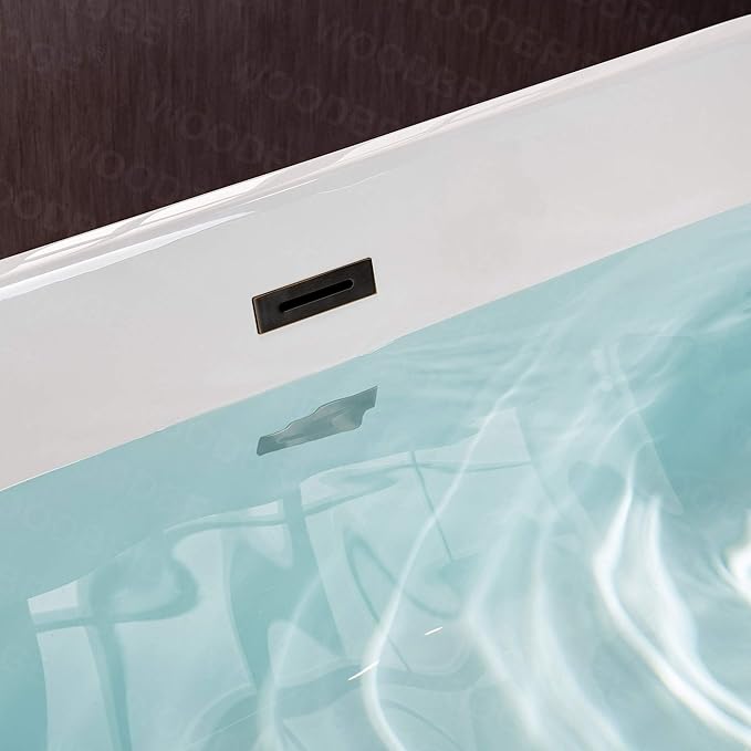 WOODBRIDGE 59" Acrylic Freestanding Bathtub Contemporary Soaking Tub, White Acrylic (Oil Rubbed Bronze Drain/Overflow),B0014 ORB Drain &O